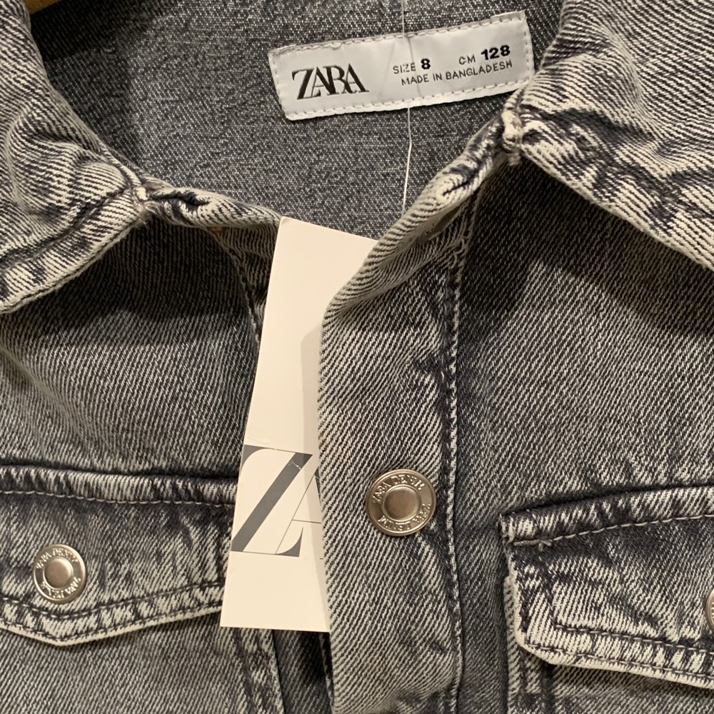 NWT Zara Kids Girls Gray Denim Button-Front Shirt Dress, 8 - Picture 3 of 8